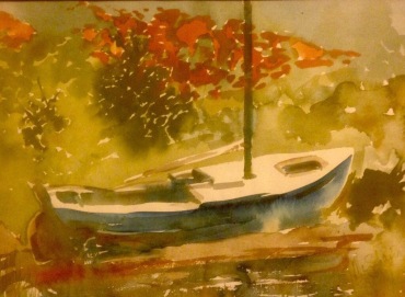 Blue Boat in Autumn
